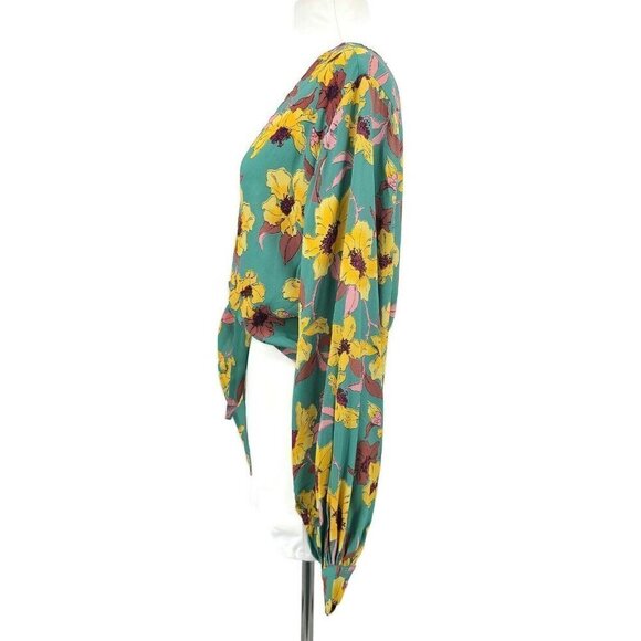 New Flynn Skye Allie Top Womens L Twilight Walk Tie Front Floral Rayon Crop - Picture 6 of 8